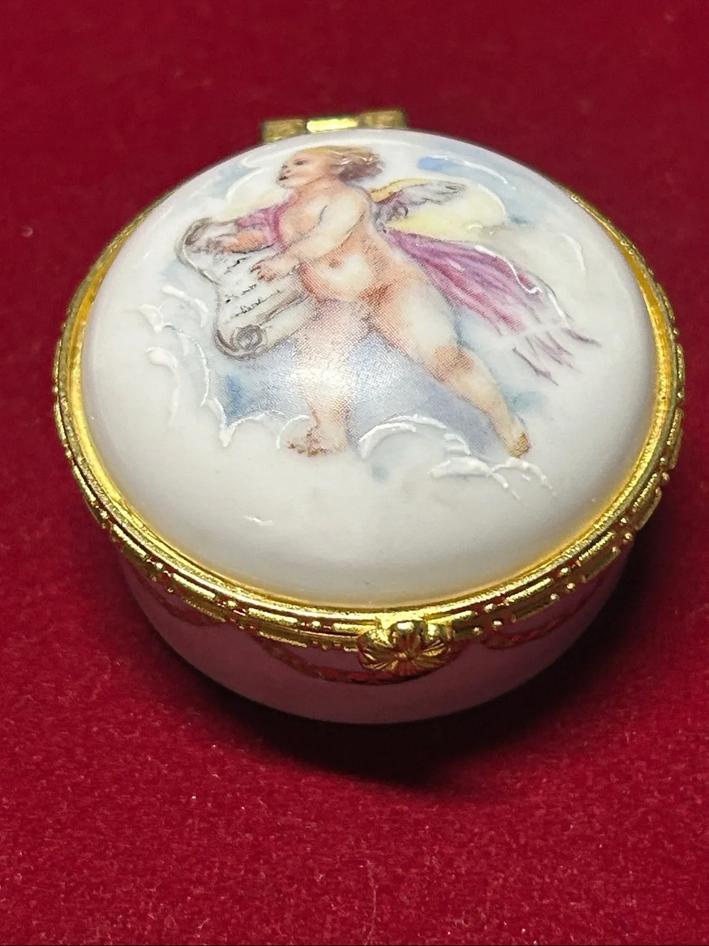 Gold-Tone Porcelain Cherub Compact Locket - White and Pink Accent